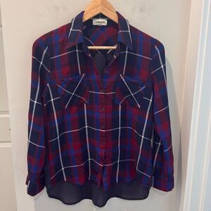 L'AGENCE Red and Blue Plaid Button Down Shirt